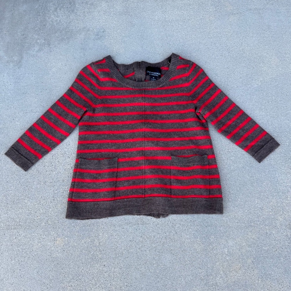 Cynthia Rowley Brown Red Striped Merino Wool Back Zip Sweater Womens Medium